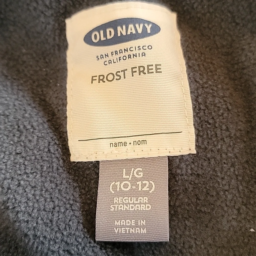 OLD NAVY Girls Winter White Snowflake Pattern Puffer Vest Blue w/Red Accent sz L